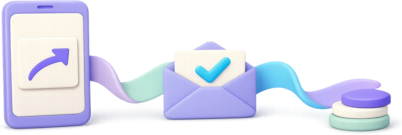 Ein Handy teilt einen Link, eine Anfrage kommt an, eine Provision wird ausgezahlt